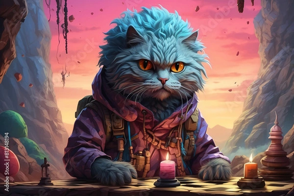 Obraz abstract cat playing chess