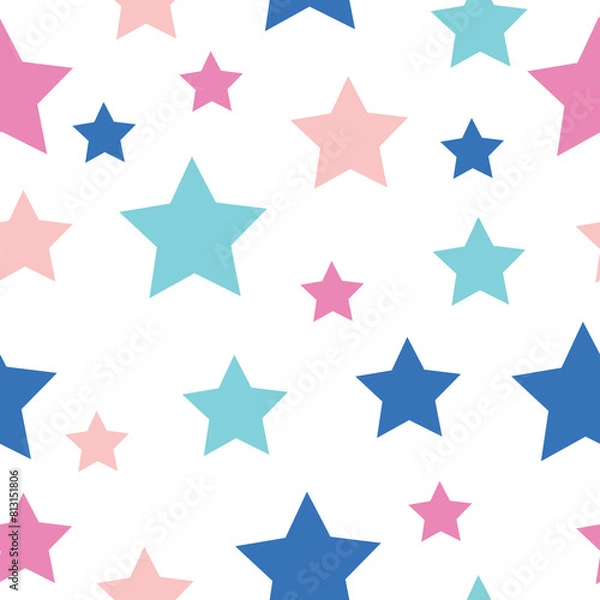 Fototapeta Vector seamless pattern swirl multicolored background Hand drawn doodle elements in navy, pink and purple soft tones on white background. Festive Stars Wallpaper.