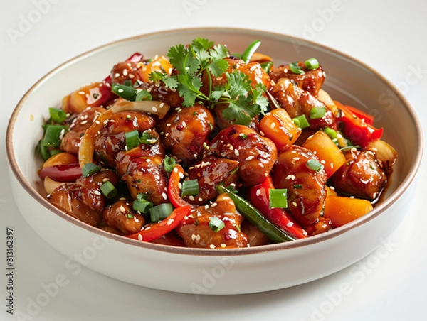 Fototapeta Sweet and Sour Pork on white background with copy space, japanese food