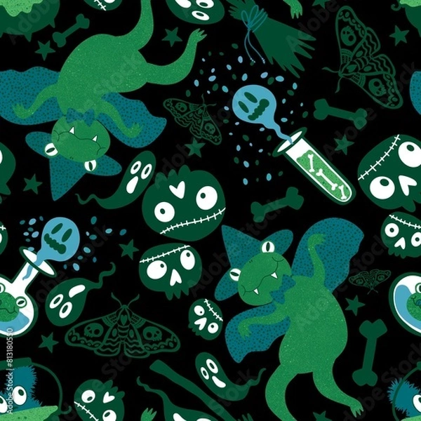 Fototapeta Halloween animals seamless frogs pattern for wrapping paper and fabrics