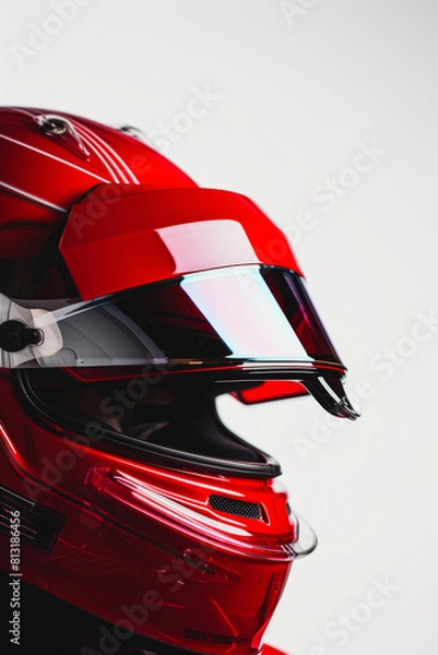 Obraz Piloto con casco de perfil de color rojo, casco de piloto de formula uno