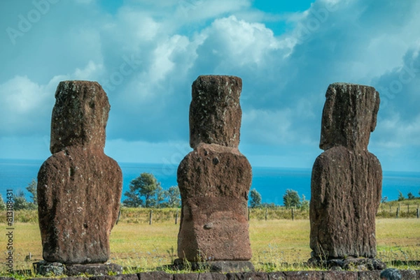 Fototapeta Easter Island statues showing their backs