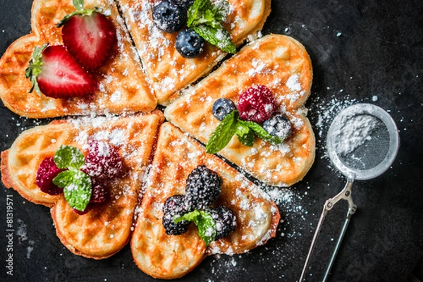 Obraz Wafle serca z jagodami