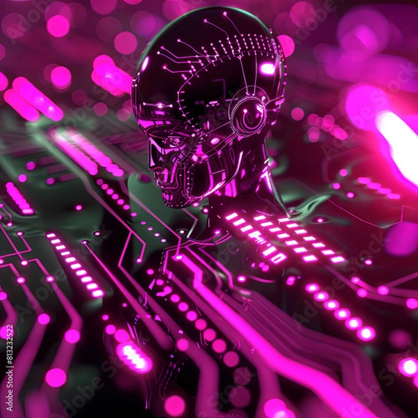 Fototapeta futuristic Ai focused pink 