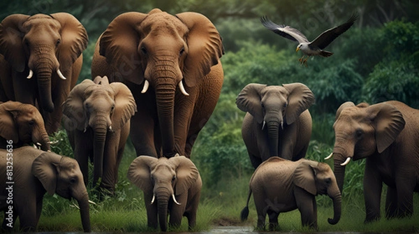Fototapeta elephants in the savannah need beautiful environment .Generative. Ai