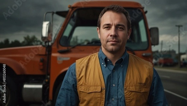 Fototapeta Driver's Portrait Series: Photograph portraits of drivers from various backgrounds and industries, showcasing their faces and the vehicles they operate. Accompany each portrait with a brief story 