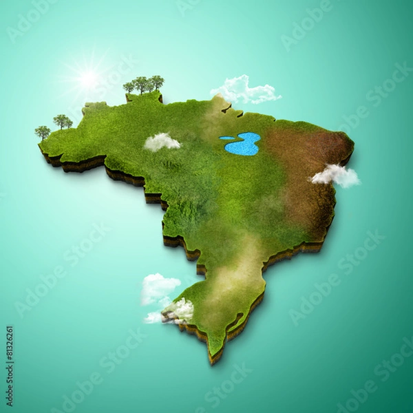 Obraz Realistic 3D Map of Brazil