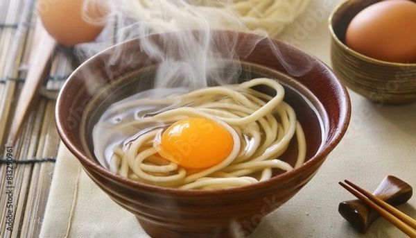 Obraz 日本の代表的な家庭料理の月見うどん