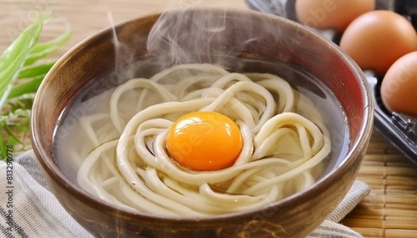 Obraz 日本の代表的な家庭料理の月見うどん