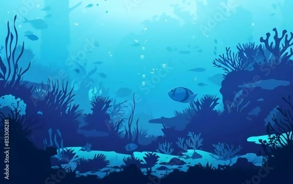 Fototapeta 
underwater silhouette background. underwater coral reef, sea fish and marine algae cartoon scene, underwater. vector live aqua and seabed which is very beautiful
