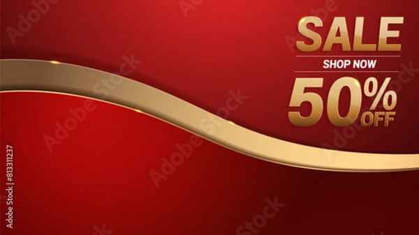 Fototapeta 50 percent off special offers red background, luxury image abstract, overlap layer shadow gradients space composition for banner, template design, Discount price, purchase illustration