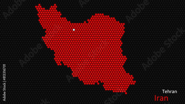 Obraz A map of Iran, with a dark background and the country's outline in the shape of a colored hexagon, centered around the capital. A simple sketch of the country
