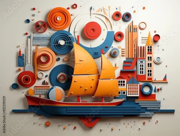 Fototapeta Cultural festival flat design top view maritime theme 3D render Complementary Color Scheme