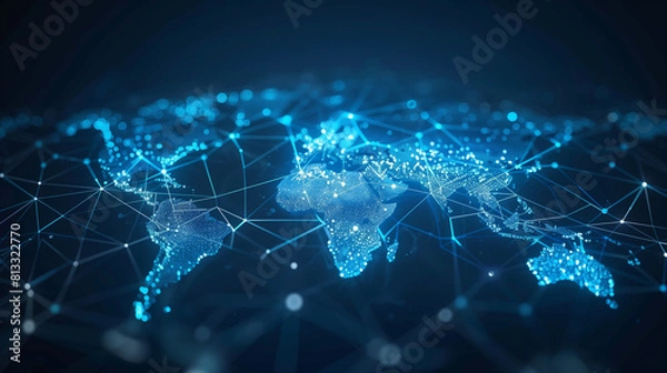 Fototapeta "Abstract world map, idea of worldwide connections and linking, international data moving and cyber tech, global business, info swap and telecom"