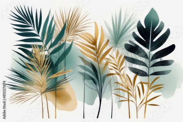 Fototapeta Artistic background with exotic greenery, forest and jungle wallpaper.