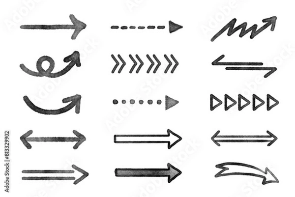 Obraz スタンプ風の手書き矢印セット　黒