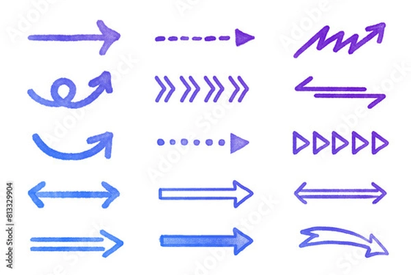 Obraz スタンプ風の手書き矢印セット　青