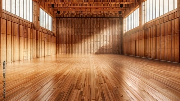 Obraz empty room with wooden floor and ceiling