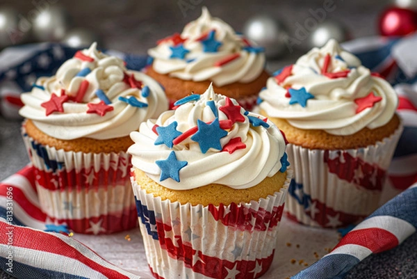Obraz cupcakes with whipped cream  on memorial day