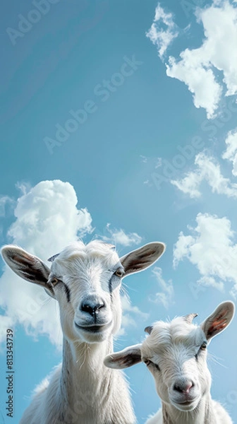 Fototapeta Eid ul Adha with goats against a cloudy sky blue background