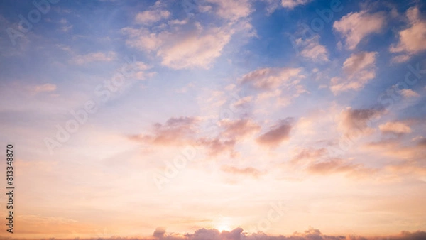 Obraz Aerial of Cloud with sunset sky background in Thailand,Cloudscape time lapse background Dark red purple sunset sky Nature background, sunset in the clouds	
