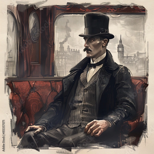 Fototapeta Sherlock Holmes Portrait in a Train Car