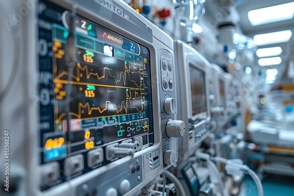 Fototapeta A neonatal intensive care unit equipped with the latest in infant health monitoring technology