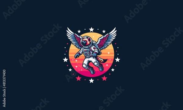 Fototapeta hyena wearing helmet astronaut with wings vector flat design