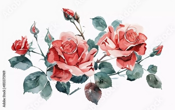 Fototapeta Antique Roses Watercolor illustration. Hand drawn underwater elements design. Artistic vector marine design element. Very beautiful illustration for greeting cards