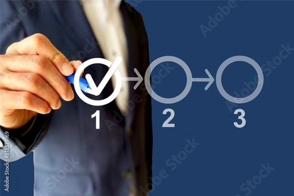 Fototapeta ビジネスマンと業務のステップを可視化する
