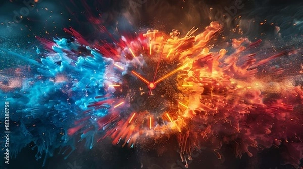 Fototapeta A digital nursery clock displaying time with colorful, abstract bursts every hour