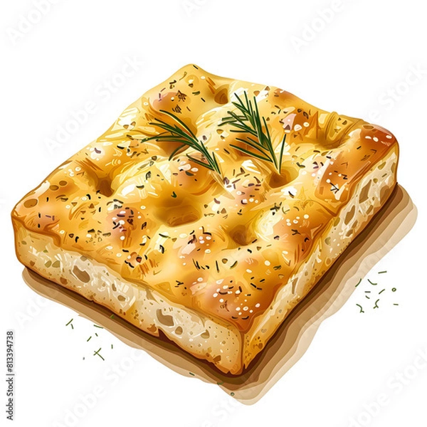 Fototapeta Clipart illustration of focaccia on a white background. Suitable for crafting and digital design projects.[A-0001]