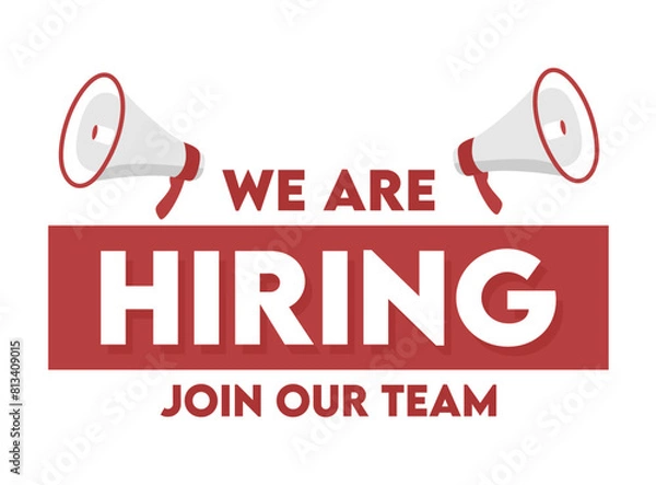 Fototapeta we are hiring join our team with white background 