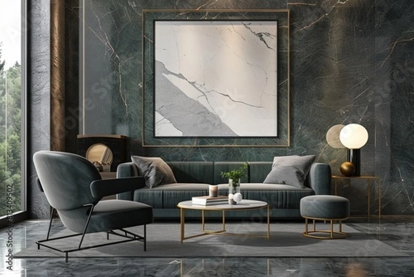 Fototapeta Bright hallway Marble floor adds luxury Marble wall makes statement.