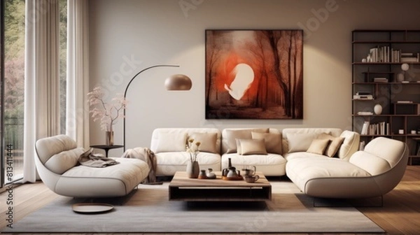 Fototapeta Generative AI Chic toddler's abode, modern elegance ::1 realistic photo, sleek design elements, muted tones, stylish furniture, contemporary ambiance