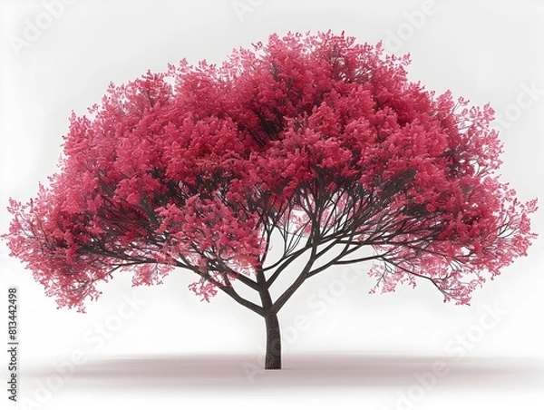 Fototapeta Majestic Red Autumn Tree with Vibrant Foliage in Tranquil Nature Setting