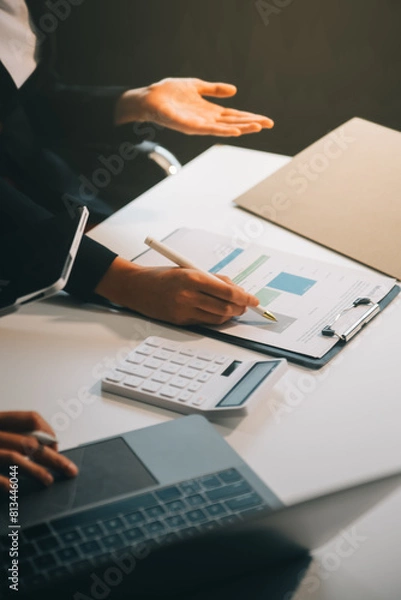 Fototapeta .Team of business people working together in the meeting room office, teamwork background charts and graphs banner, double exposure successful teamwork,business planning concept.