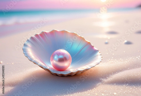 Obraz Light pink pearl in shell on beach