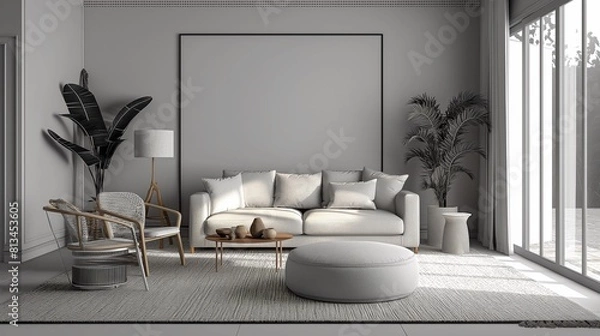 Fototapeta A Spacious Living Room With An Airy Window View.