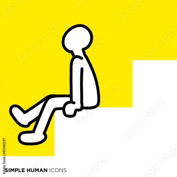 Fototapeta シンプルな人間のアイコンシリーズ,階段に座って考える人