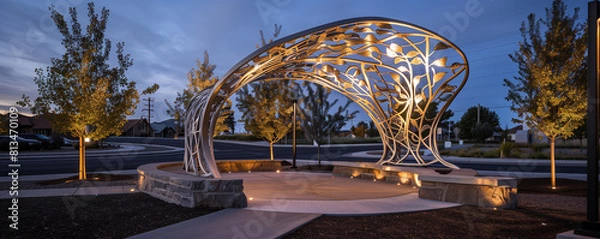 Fototapeta Elegant Laser-Cut Metal Archway Installed in Public Garden Area