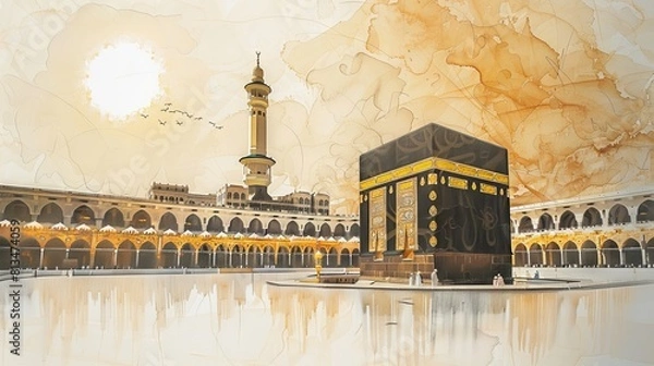 Fototapeta Holy Kaaba in Mecca, Saudi Arabia. A style in colored pencil sketch
