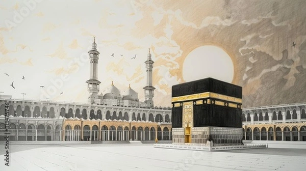 Fototapeta Holy Kaaba in Mecca, Saudi Arabia. A style in colored pencil sketch