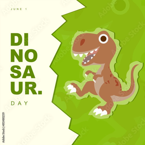 Fototapeta Dinosaur Day on june 1, with cute dinosaur vector illustration isolated on abstract background to commemorate and celebrate dinosaur day. Suitable for all design needs.