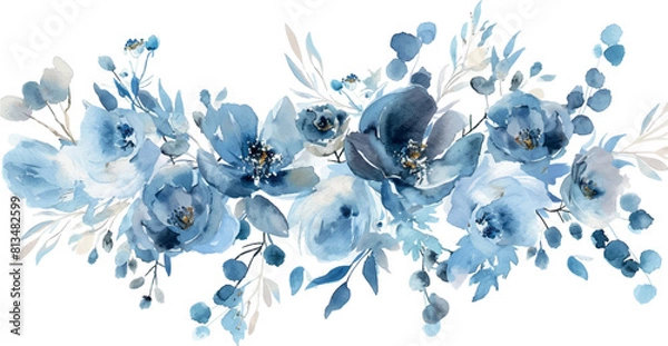 Obraz Vintage watercolor blue flowers, used for wallpaper, pattern fills, web page background