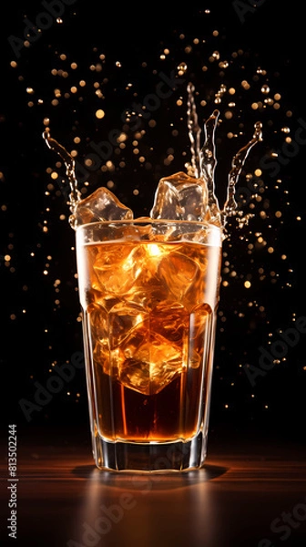 Fototapeta A glass of soda with ice cubes