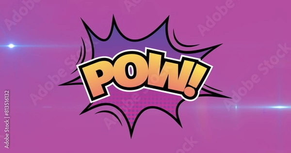 Obraz Image of pow text over retro star speech bubble on pink background