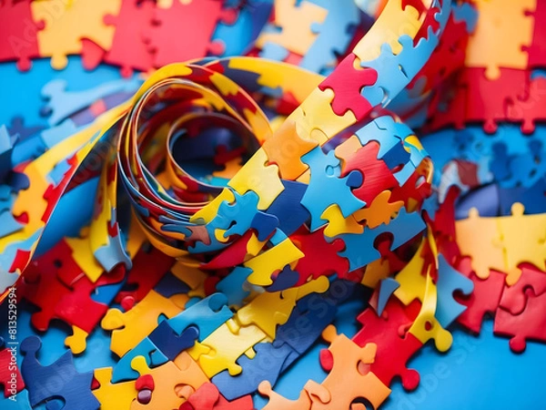 Fototapeta World Autism Awareness and Pride Day with a puzzle pattern ribbon design.