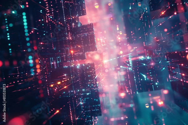 Fototapeta 3D digital visualization of futuristic algorithms, a complex and illuminated background of cyber intelligence 