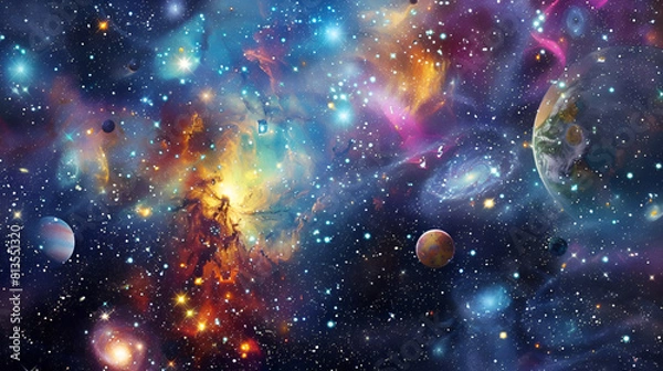 Obraz Milky way galaxy with stars and space, New large panoramic looking into deep space, Dark night sky full of stars, The nebula in outer space, Secrets of deep space